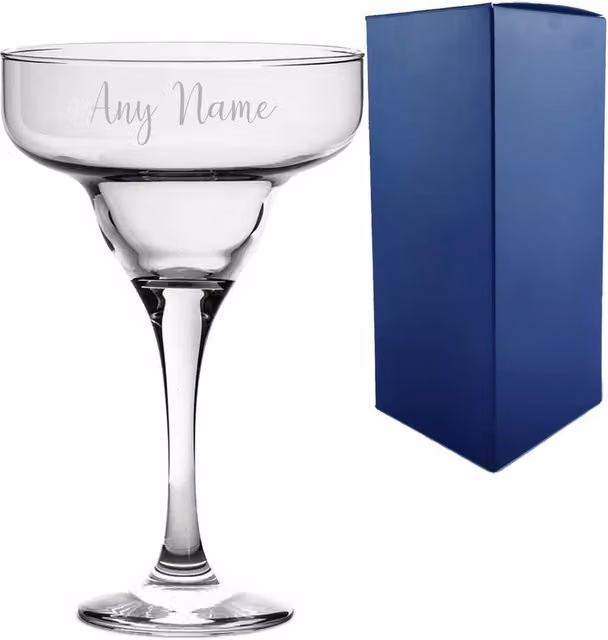 Uniqueful Personalised Margarita Cocktail Glass with Custom Script Name, 295ml, Clear