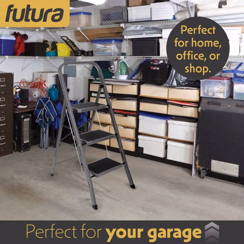 Futura 3 Step Heavy-Duty Steel Folding Step Ladder in Grey – 7