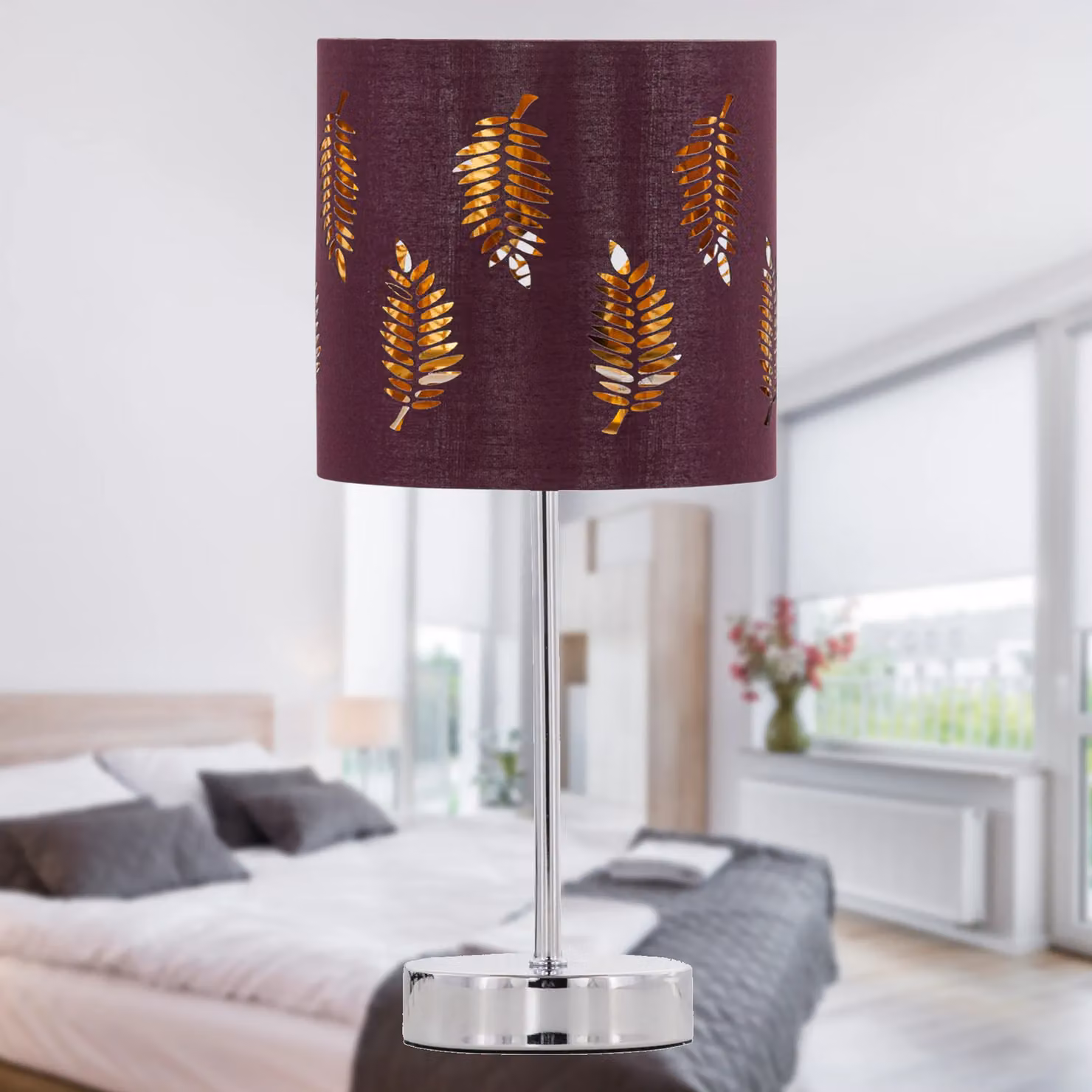 First Choice Lighting Chrome Stick Table Lamp with Red Fabric Shade – 4