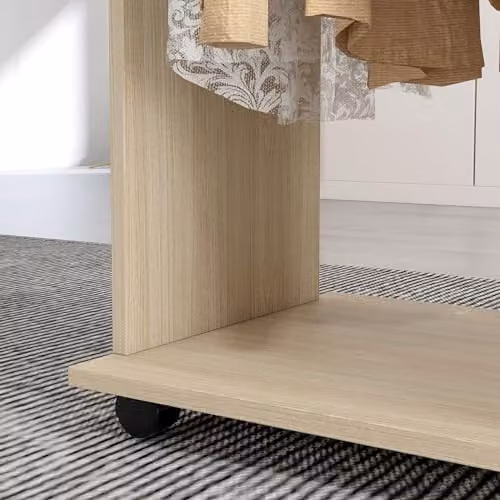 HOMCOM Mobile Double Open Wardrobe with Clothes Hanging Rail and 3 Shelves in Natural and Beige – 6
