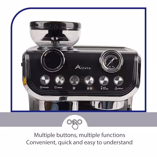 Alivio 2L Bean to Cup Coffee Machine, 1450W Automatic Espresso Maker with Grinder, Milk Frother and Steam Wand, Black – 7