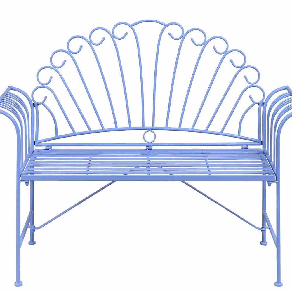 Wyld Haus Blue Powder Coated Steel 2-Seater Metal Garden Bench with Armrests – 2