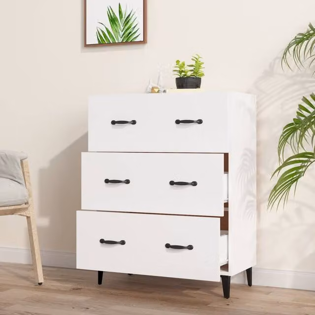 Berkfield Home Modern White Sideboard in MDF, W/D/H: 69.5 x 34 x 90 cm
