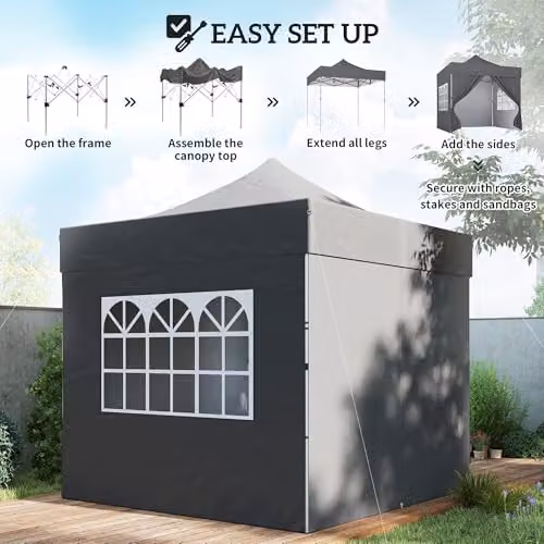 Outsunny Pop Up Gazebo with Sidewalls, UPF50+, Grey/Silver, W: 300 cm, D: 300 cm, H: 338 cm – 6