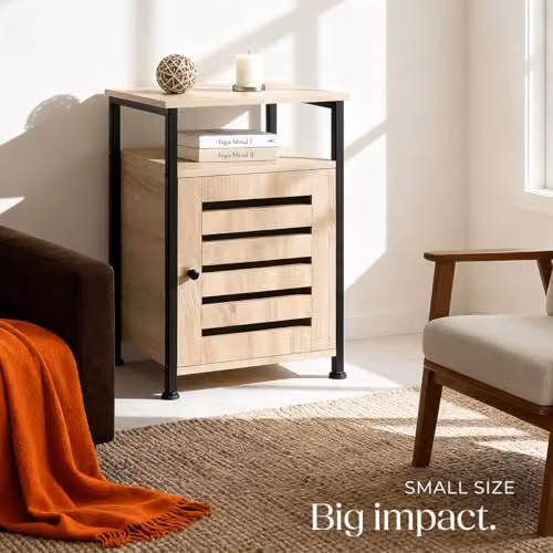 tectake Modern Bedside Table with Cupboard and Open Compartment in Oak and Brown, W/D/H: 40.5 x 40.5 x 60.5 cm – 5