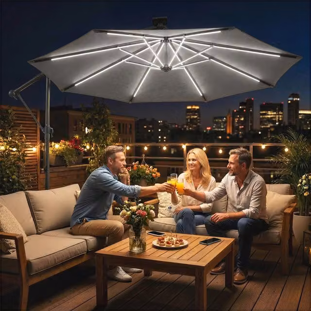 Outsunny 3m Grey Metal Cantilever Garden Parasol