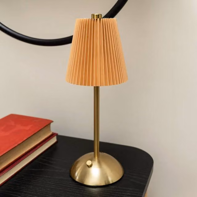 Madison & Mayfair Metal Table Lamp with Pleated Shade in Orange and Gold/Brass