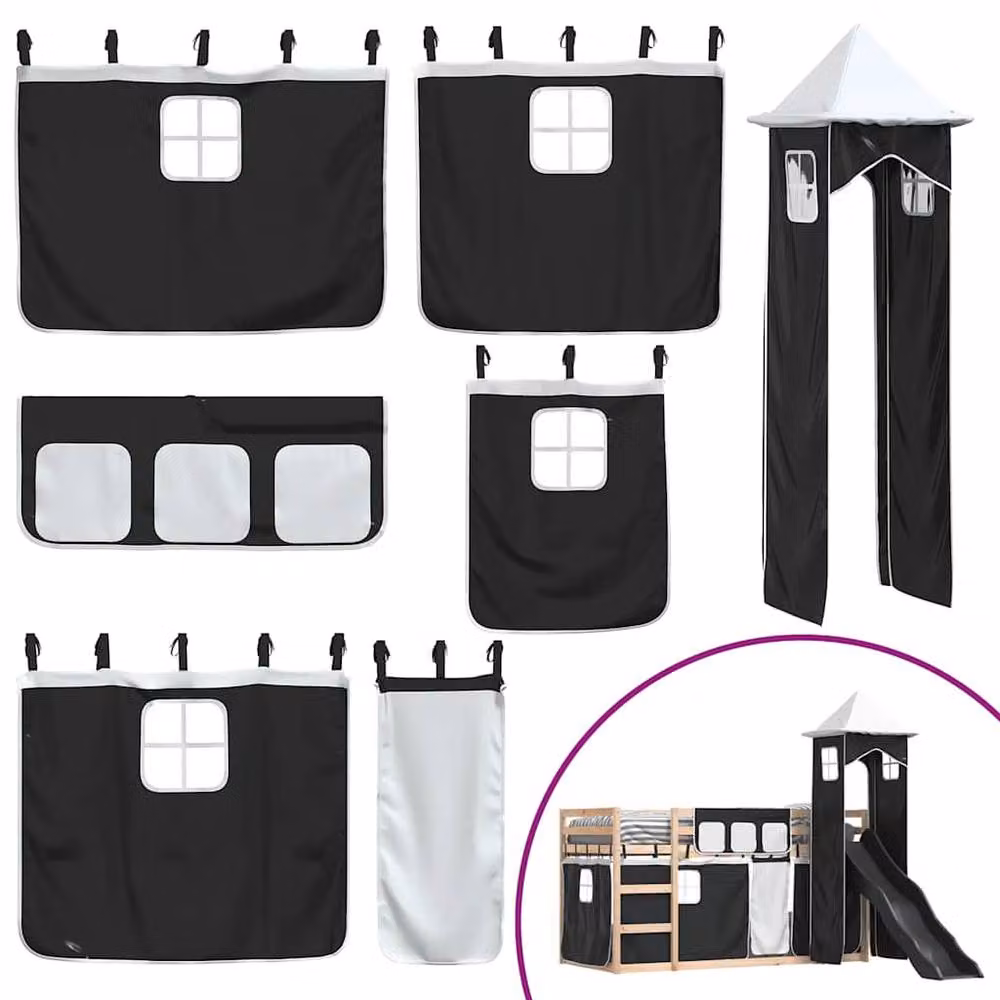 Berkfield Home Elegant Bunk Bed with Slide in White and Black, Solid Pine Wood, W/D/H: 80 x 200 cm – 4