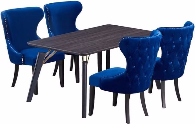 Mayfair Cosmo LUX Modern Rectangular Dining Set with Table and 4 Chairs in Blue, Black and Gold