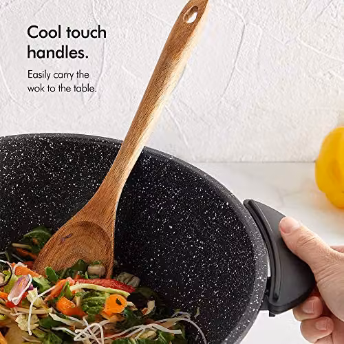 VonShef 1400W Electric Non-Stick Wok with Tempered Glass Lid, 5L Multicooker Skillet in Black – 6