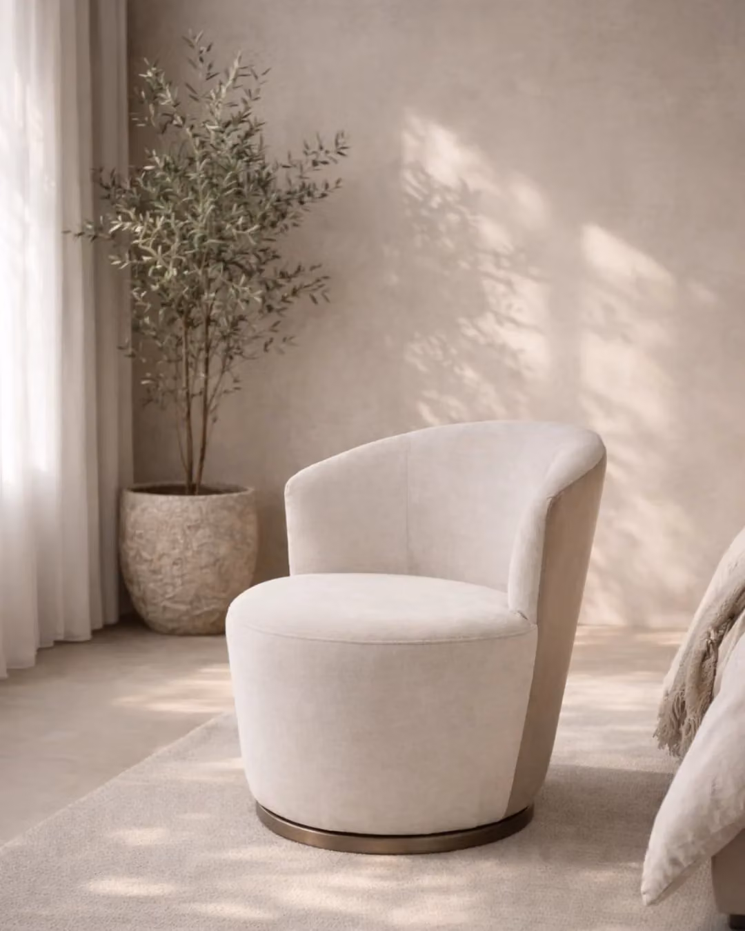 Tommy Franks Modern Swivel Chair in Beige Velvet