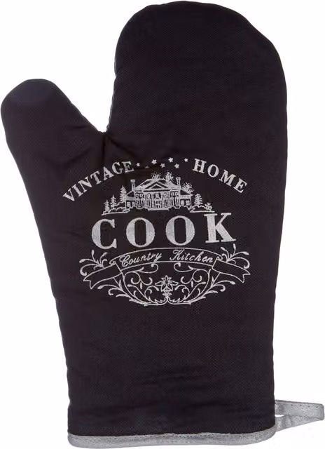 Orsina Black Cotton Single Oven Glove with Retro Typography Print and Hanging Loop – 1