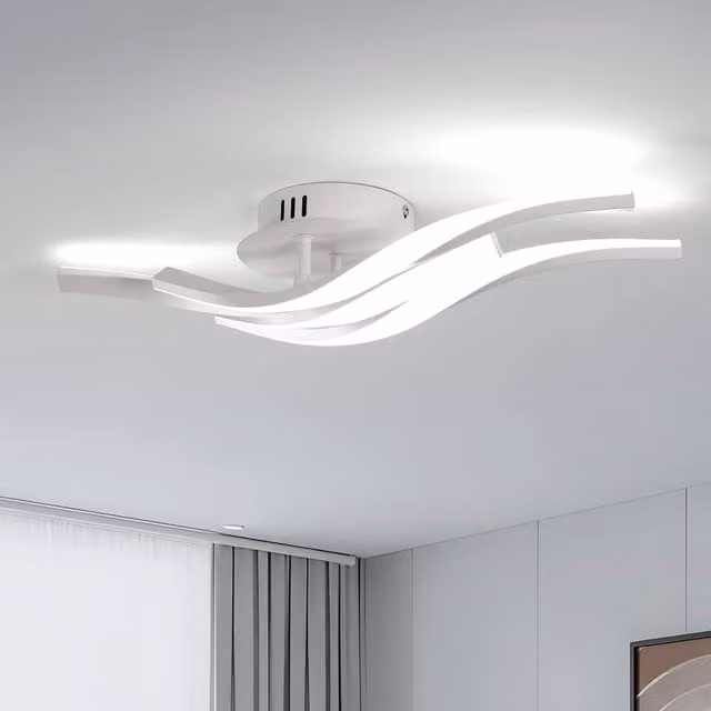 Goeco Modern White LED Ceiling Light with Creative Waveform Design, 24W