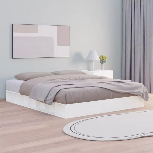 Berkfield Home King Size Solid Pine Wood Bed Frame in White, W: 150 cm, D: 200 cm