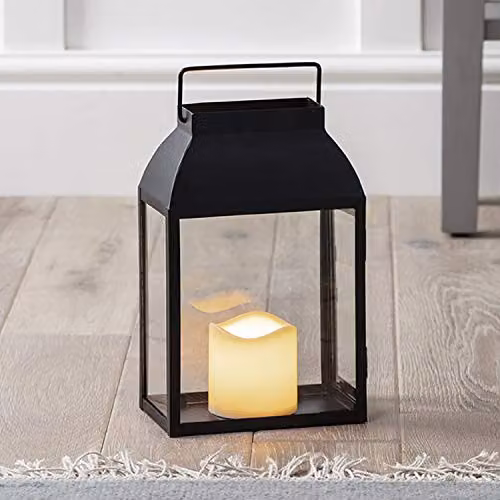 Lights4fun Devon Black Metal Battery Operated Waterproof Outdoor Garden Candle Lantern with Warm White LED, Height: 35 cm – 4