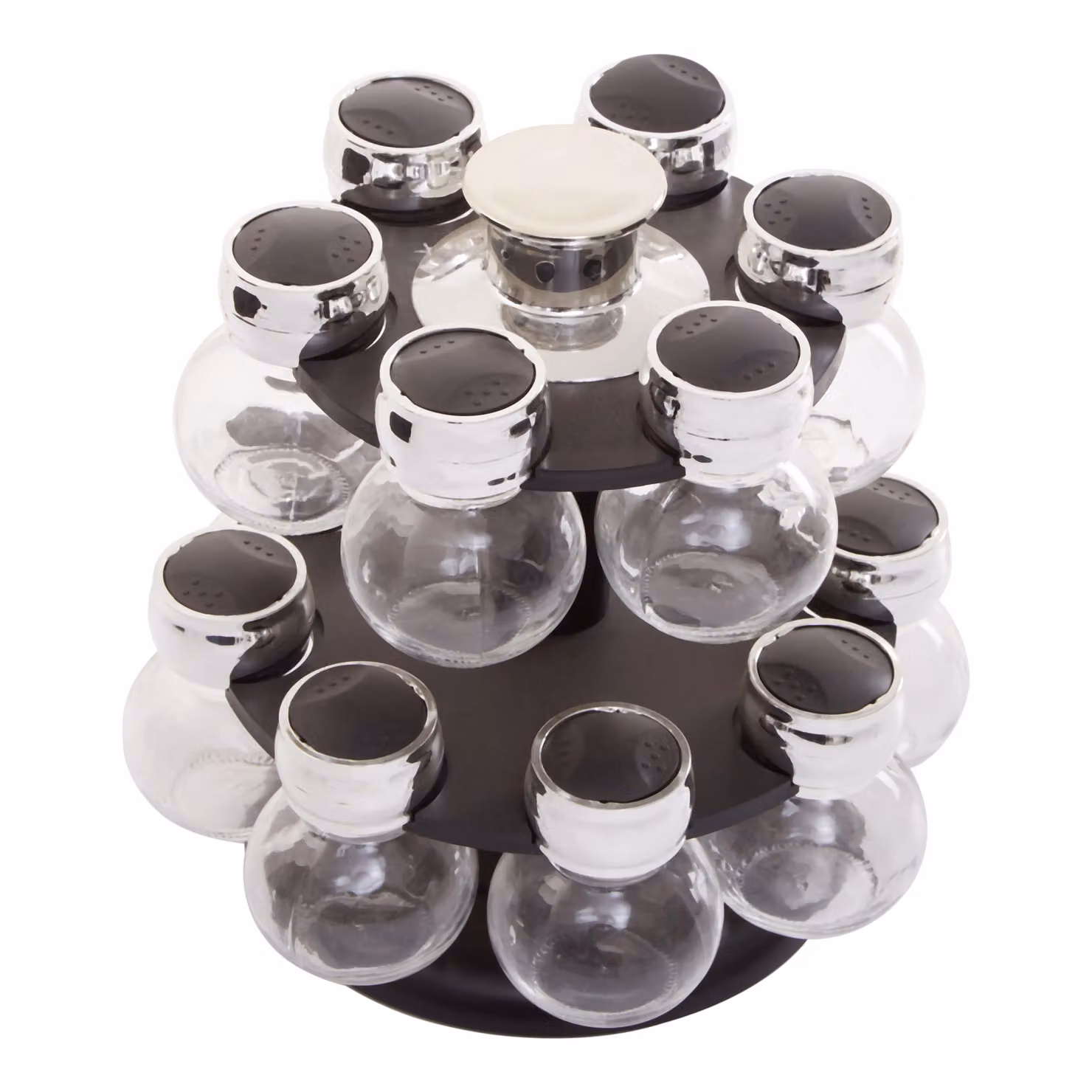 Orsina 2 Tier 14 Bottle Revolving Spice Rack with Stainless Steel Lids in Black and Silver – 2