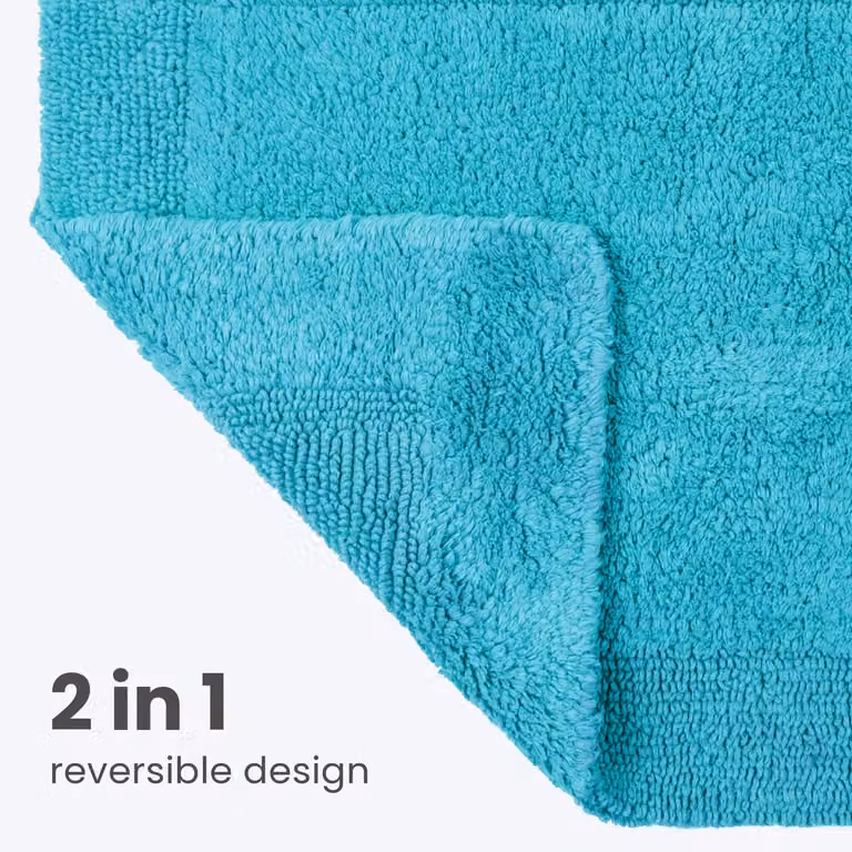 Allure Bath Fashions Elegance Reversible Heavyweight Cotton Bath Mat in Turquoise, W: 53 cm x L: 85 cm