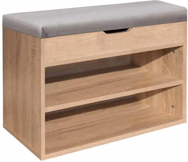 Havendro Wooden Shoe Storage Bench in Natural with Grey Fabric Padding – 1