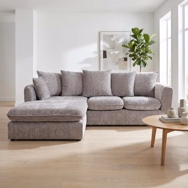 Abakus Direct Lucas Left Facing Corner Sofa in Grey Velvet Chenille Fabric – 1