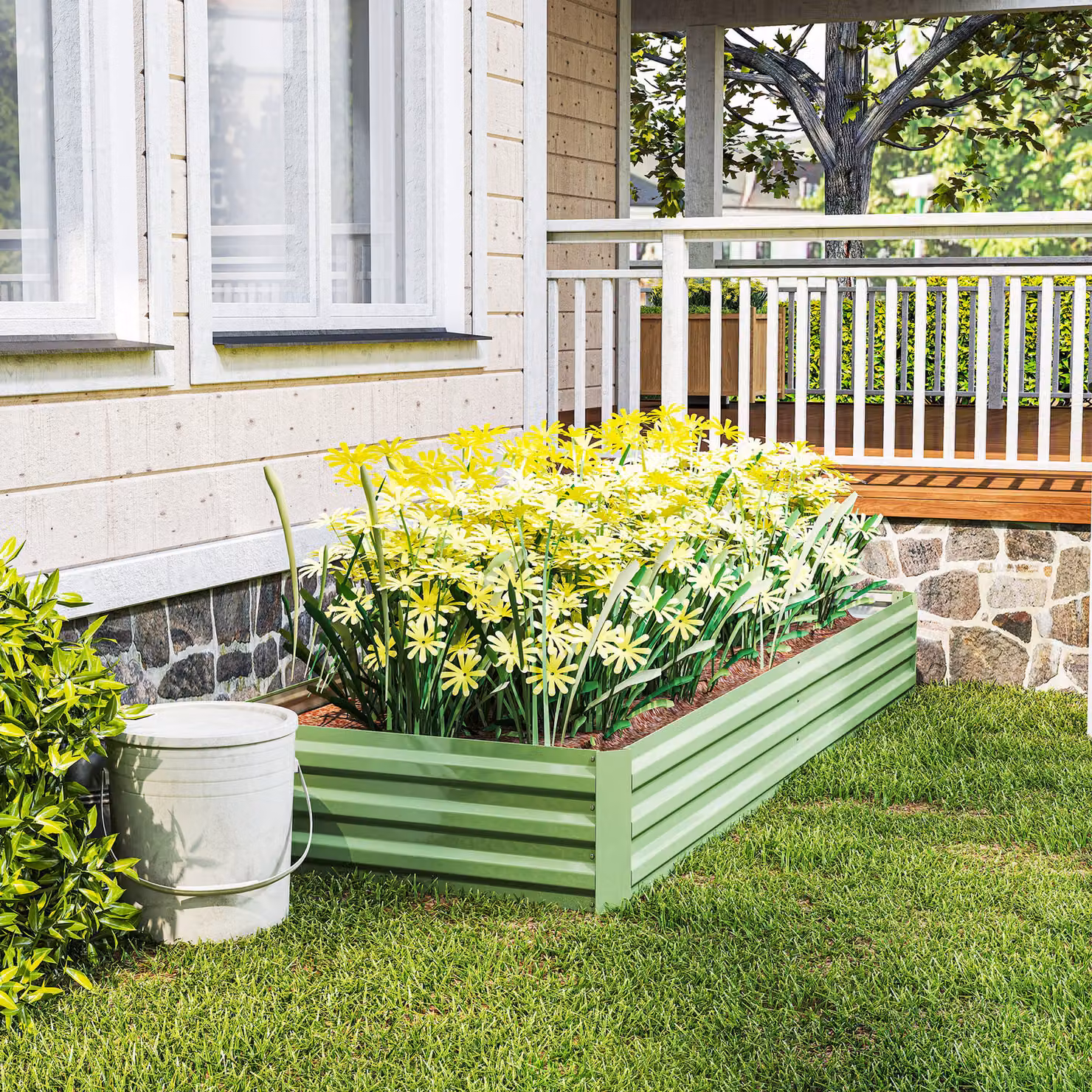 Outsunny Metal Raised Garden Bed Planter Box in Green for Flowers, Herbs and Vegetables, W/D/H: 90.5 x 30.0 x 90.5 cm – 4