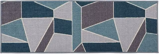 JVL Fiora Machine Washable Non-Slip Runner Mat, Blue, W/D/H: 50 x 150 cm