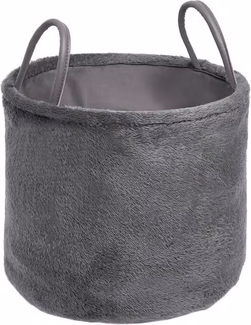 OHS Grey Teddy Fleece Decorative Storage Basket with Handles
