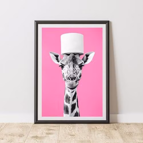 60 Second Makeover Funny Giraffe Toilet Roll Paper Poster, Black and White, W/H: 21.0 x 29.7 cm