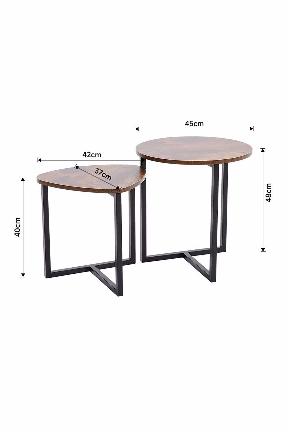 Living and Home Vintage Brown Round and Triangular Nesting Side Table Set with Metal Sled Base – 2