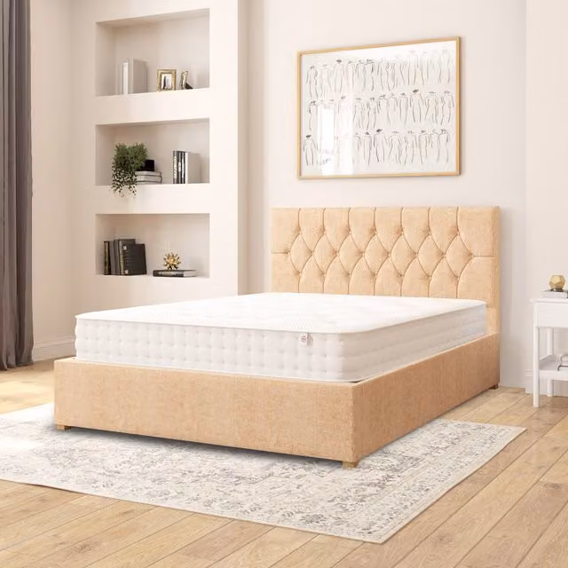 Aspire Olivier King Size Ottoman Storage Bed in Champagne Firenze Velour Fabric, W/D/H: 180 x 200 cm