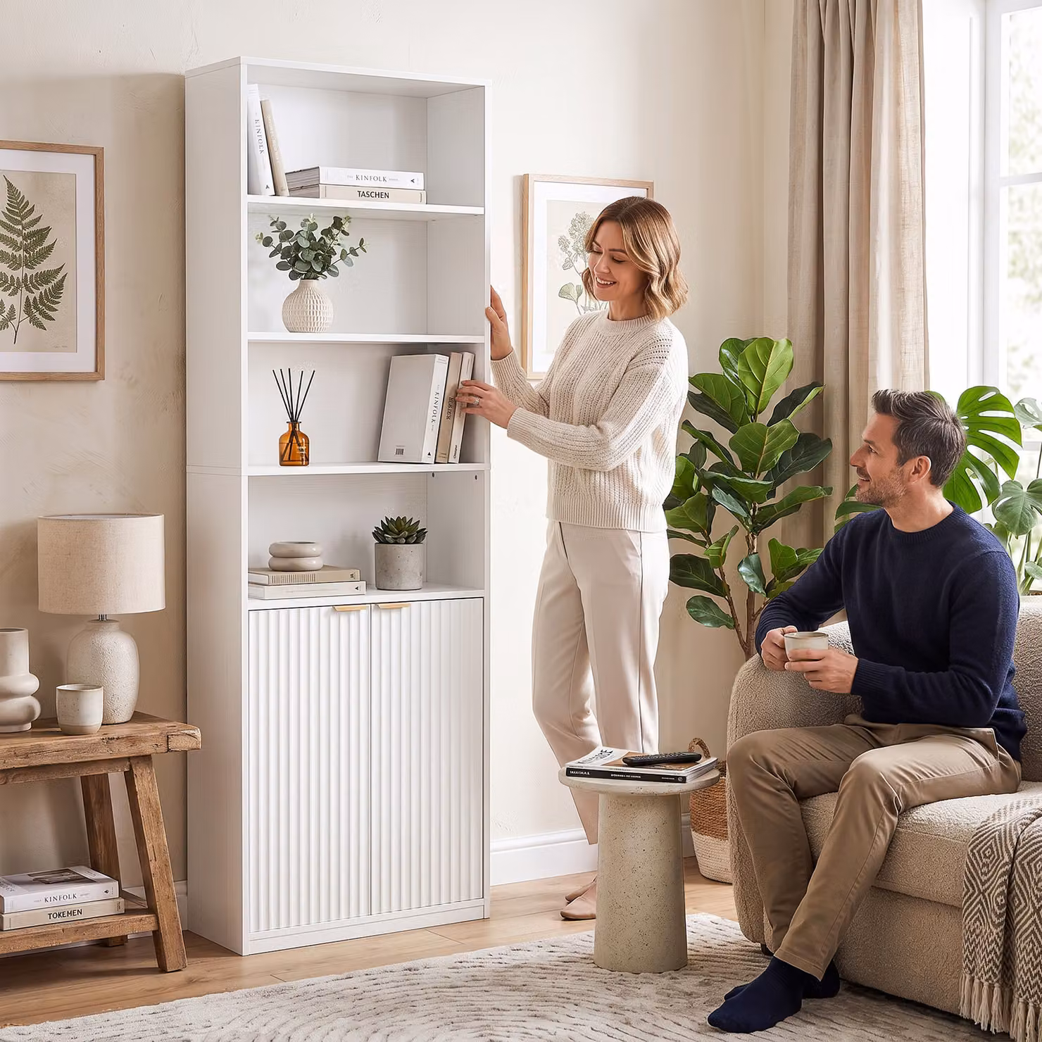 HOMCOM 6-Tier Scandinavian Style White MDF Bookcase with Adjustable Shelves and Anti-Tip Hardware, H: 182 x W: 60 x D: 24 cm – 4