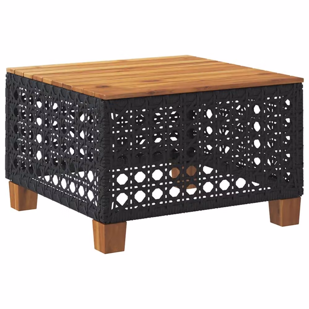 Berkfield Home Black Poly Rattan and Acacia Wood Garden Table W/D/H: 55 x 55 x 36 cm – 4