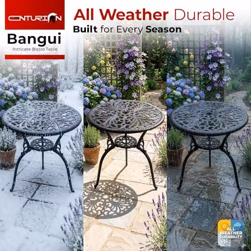 Centurion BANGUI Outdoor Bistro Table in Black Cast Aluminium with Parasol Hole – 6