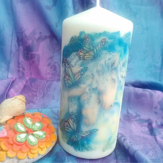 Viki Unicorn Pillar Candle in White and Multicolour