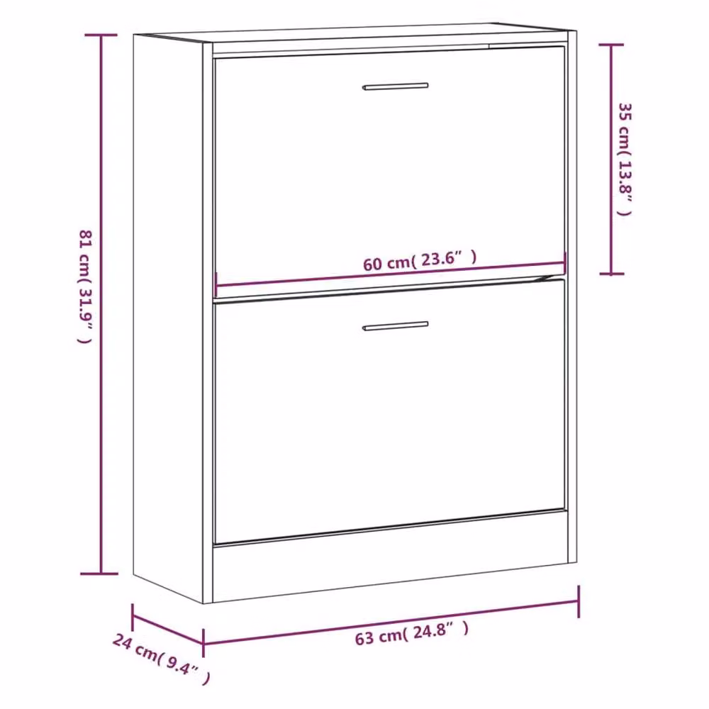 Berkfield Home Smoked Oak Shoe Cabinet in Brown, W/D/H: 63 x 24 x 81 cm – 5