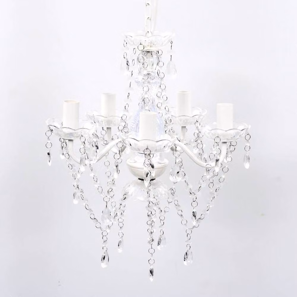 Berkfield Home Classic Suspended Chandelier in White with Transparent Glass, 5 Bulbs, W/D/H: 40 x 40 x 40 cm – 2