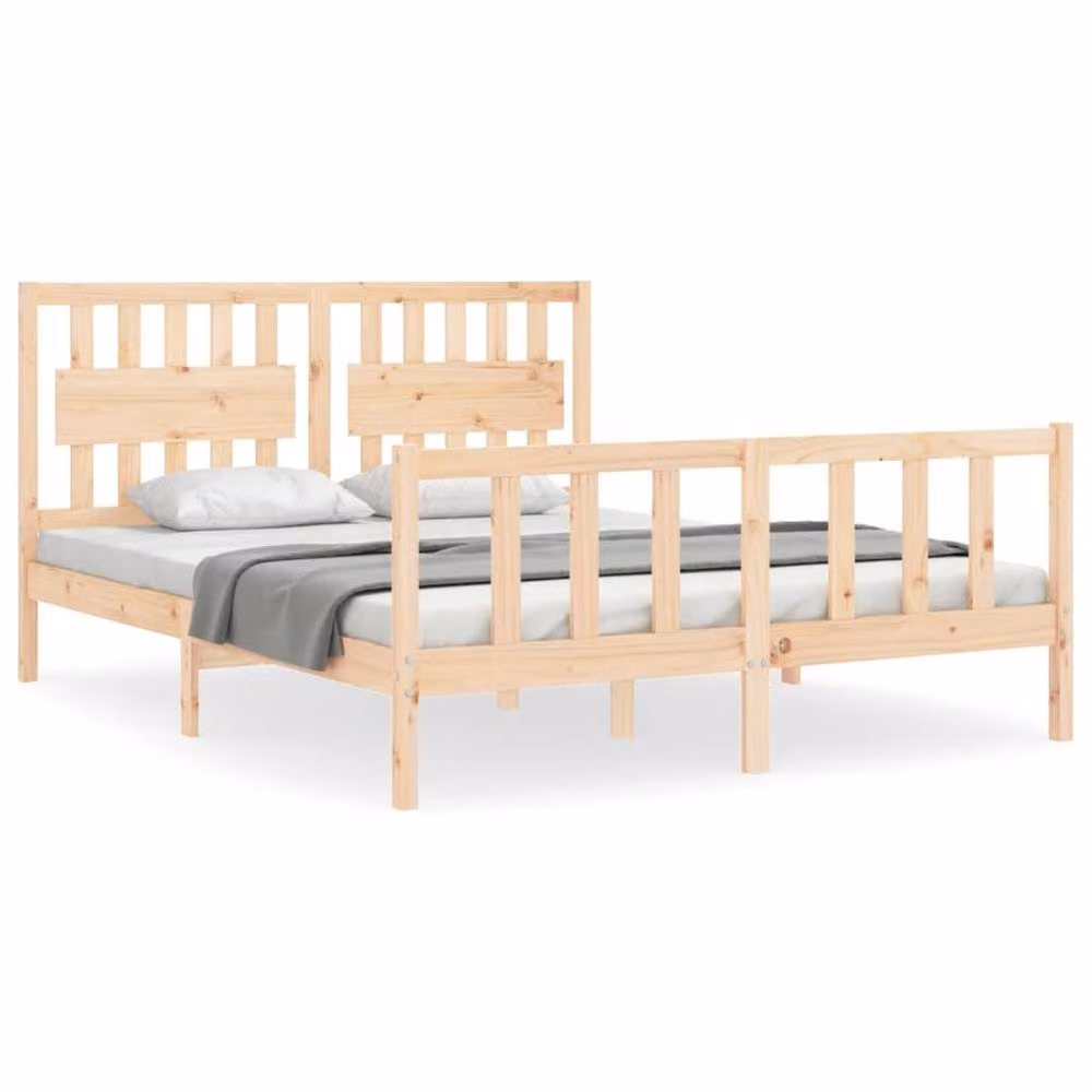 Berkfield Home Beautiful Bed Frame with Headboard in Light Brown Solid Pine Wood, W/D/H: 160 x 200 x 165.5 cm – 2