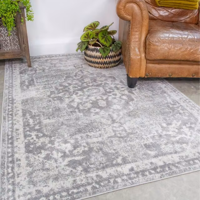 The Rug House Grey Classic Geometric Rectangular Living Area Rug W: 170 cm, D: 120 cm
