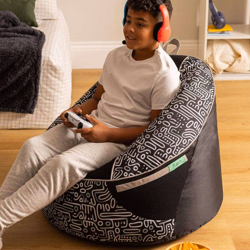 icon Alpha Kids Gaming Bean Bag in Black and Grey with Filling Included – 5