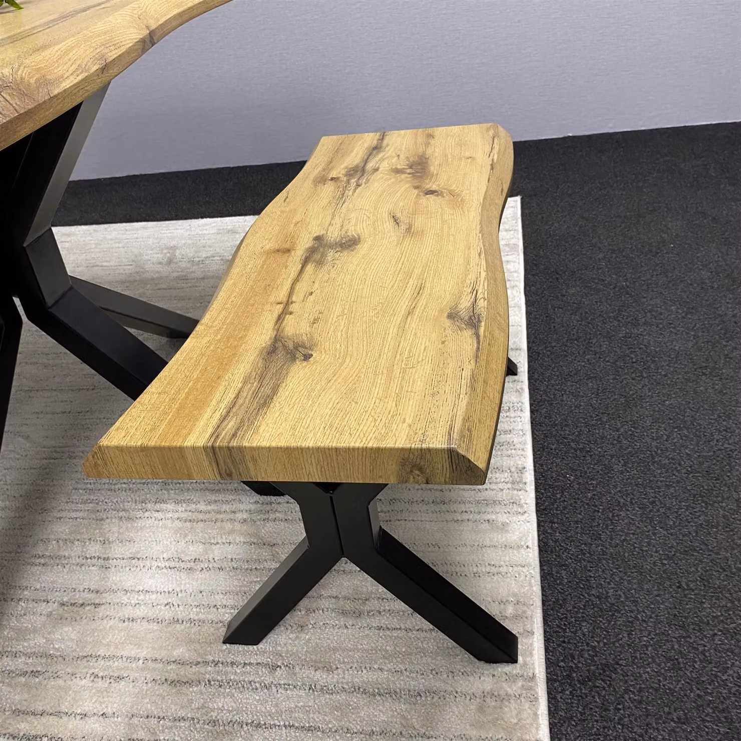 KOSY KOALA Wooden Dining Set with Rectangular Table, 2 Black Chairs and Bench in Brown – 4