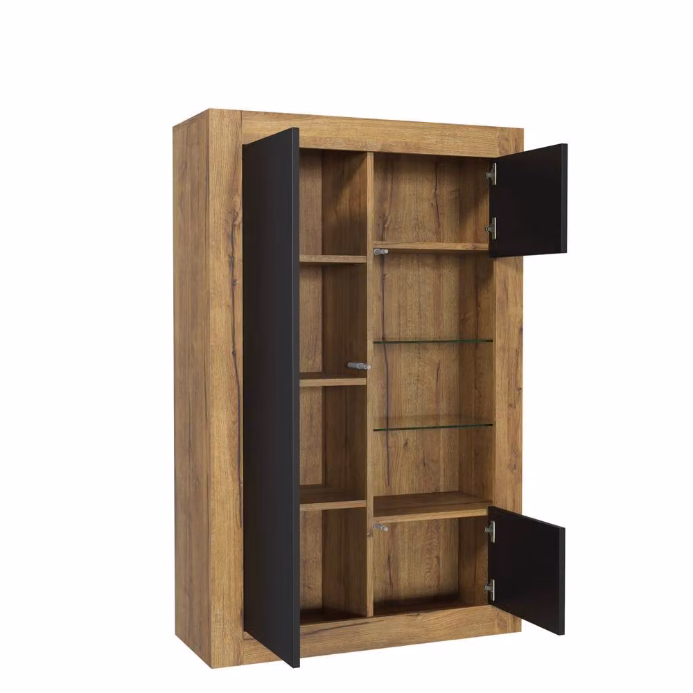 Mex Furniture LTD Arcadia Display Cabinet in Dark Oak with Matt Black Doors and Glass Shelves, Width: 140 cm – 5