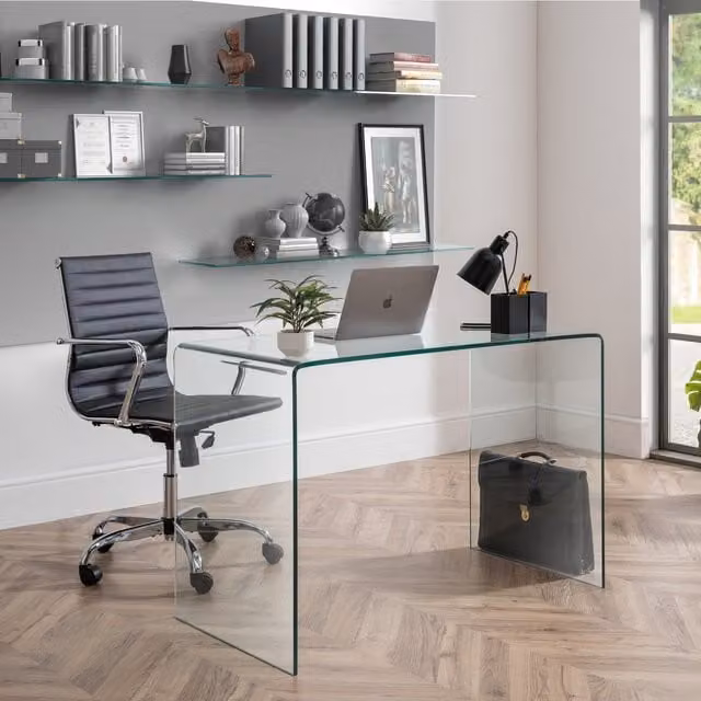 Julian Bowen Amalfi Glass Desk and Gio Black Synthetic Leather Task Chair Set