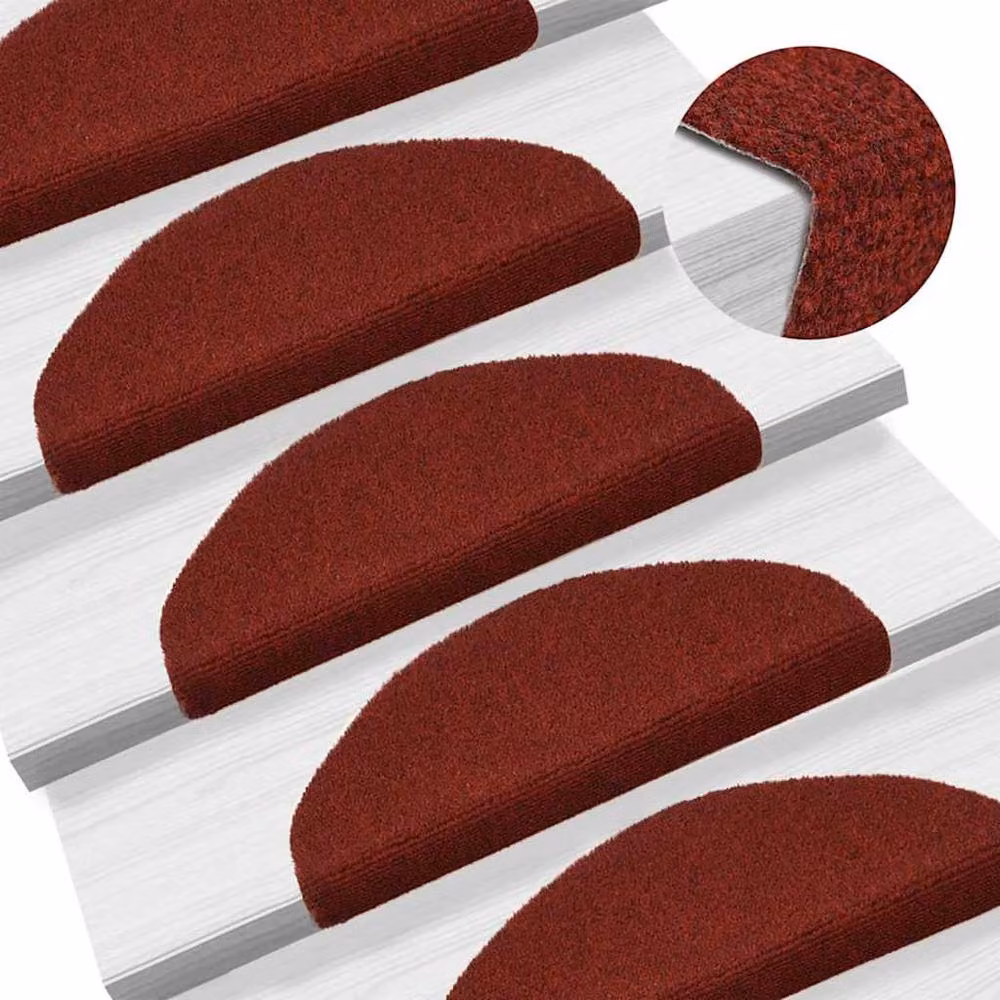 Berkfield Home Self-adhesive Needle Punch Stair Mats, Red, 10 Pieces, W/D/H: 65 x 21 x 4 cm – 3