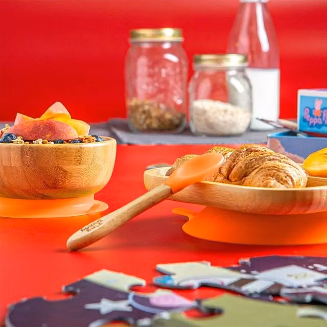 Tiny Dining Children's Bamboo Spoon with Silicone Tip in Orange