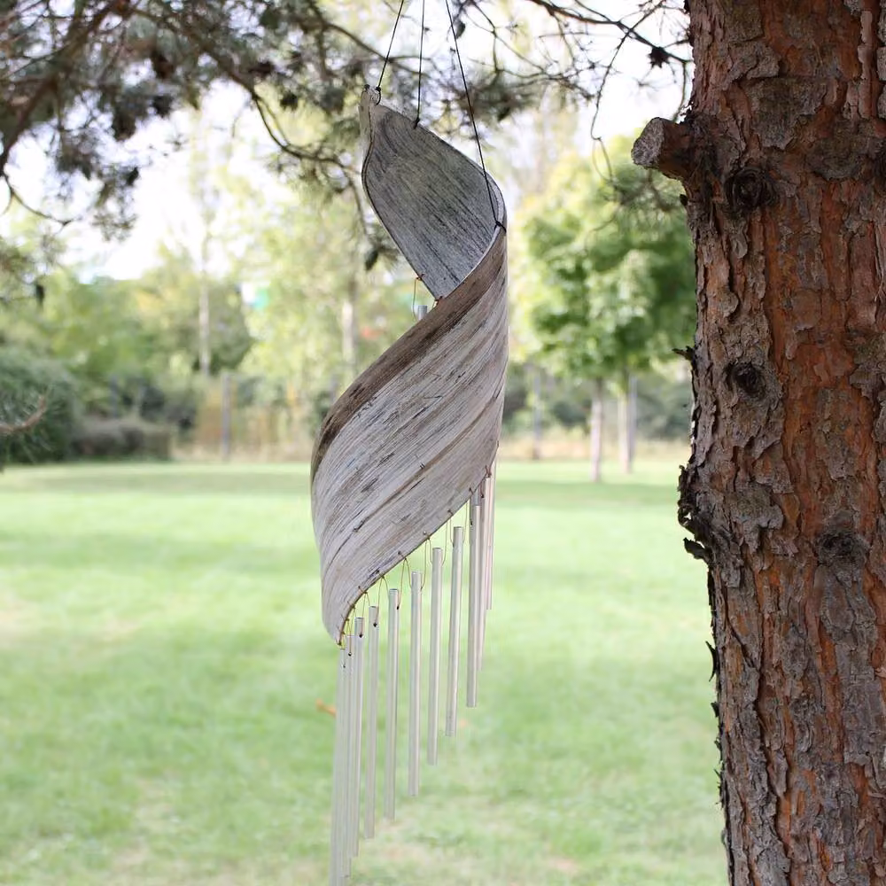Serenityy Coconut Leaf Wind Chimes in White with Rustic Hanging Design – 2