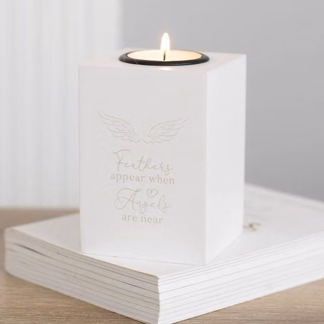 Uniqueful Feathers Appear Angel Wing Tealight Holder in White Ceramic