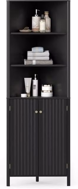 Costway Modern Black Corner Storage Cabinet with 5 Shelves and Hinged Doors – 1