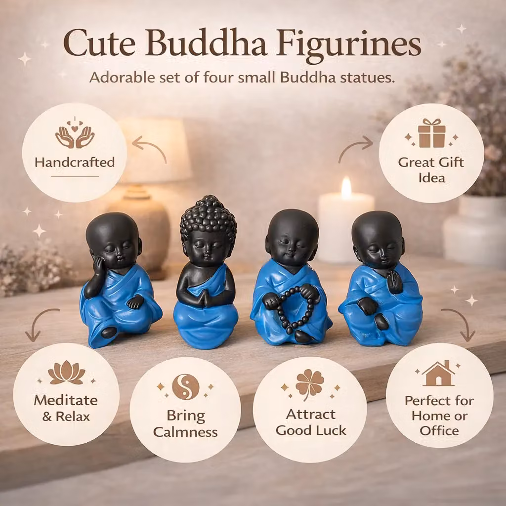 Marco Paul Set of 4 Mini Sitting Lucky Buddha Tabletop Ornaments in Blue – 4