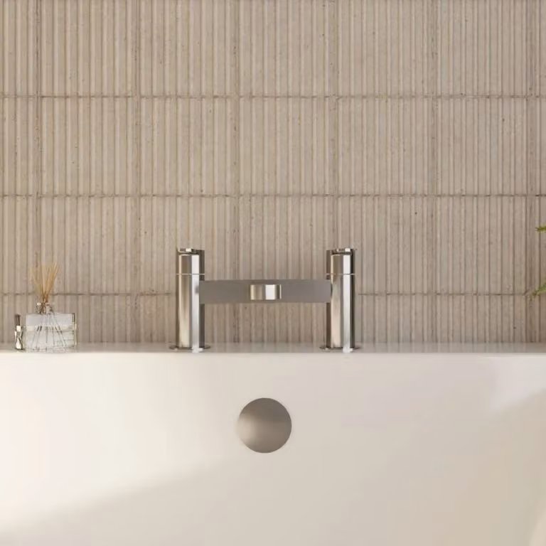 Balterley Round Deck Mounted Two Handle Bath Filler Tap in Brushed Pewter Silver
