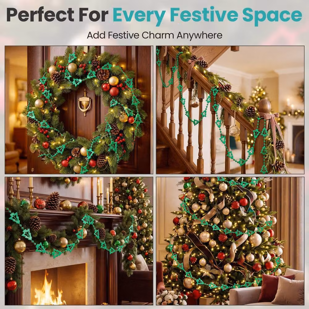 Neel Blue 5m Metallic Christmas Tree Bead Garland in Green and Blue – 7