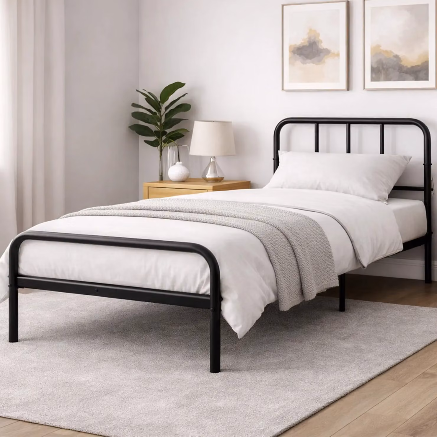 House of Home Metal Single Bed Frame with Rounded Headboard in Black, W/D/H: 90 x 190 cm – 2